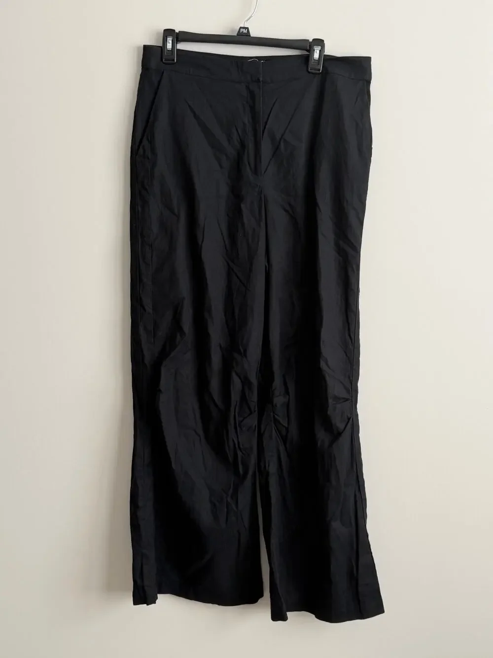 Marcella Runa Linen Blend Wide Leg Pants Black Size Large